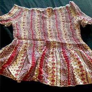 Women's Off-Shoulder Smocked Top - Red and White